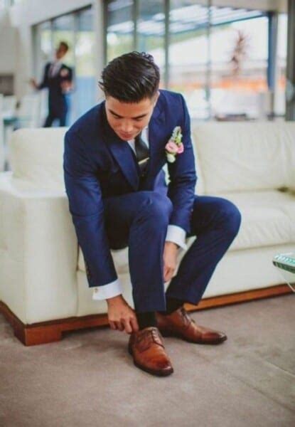 shoes for dark blue suit|blue suit brown shoes wedding.